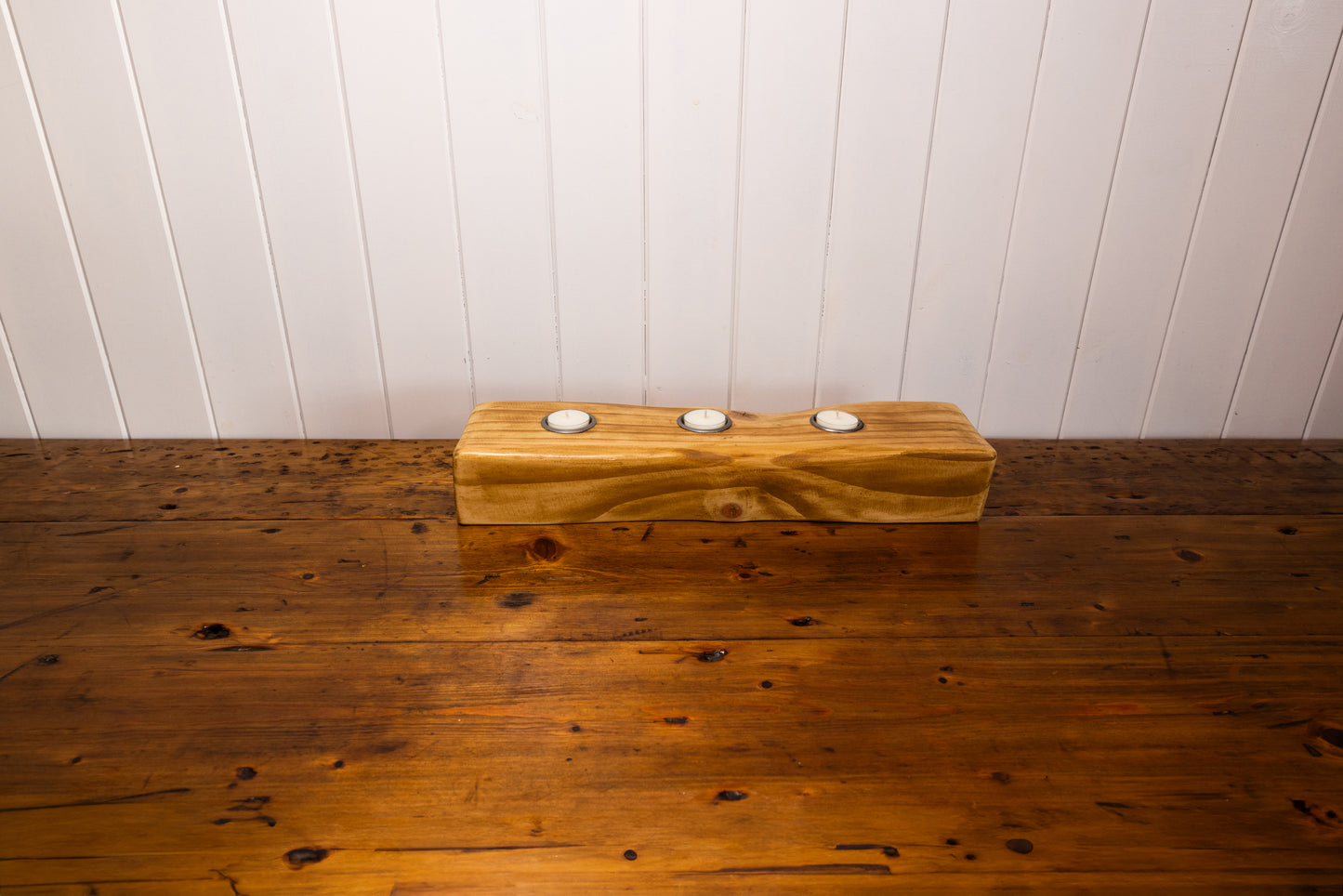 Soft Wood With Oak Finish Tea Light Holder | 3 Tea Lights